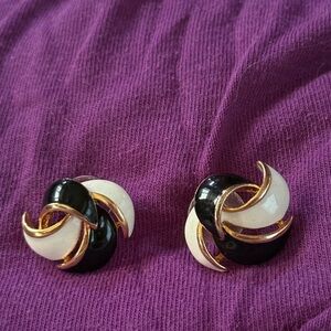 Elegant Black and White Gold-Tone Earrings
